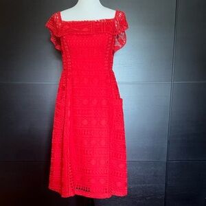 ASOS Red Lace Off-Shoulder Midi Dress